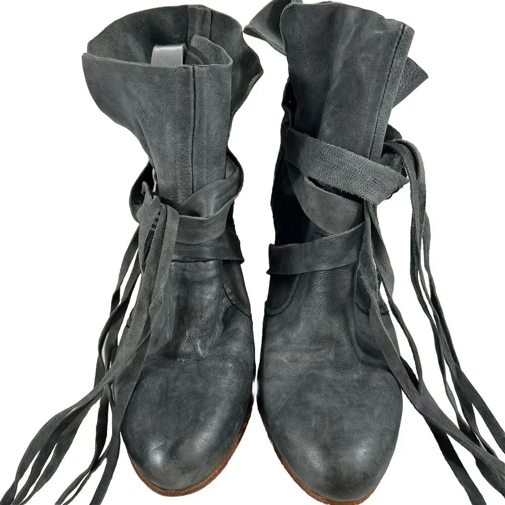 Free People Size 39 US 9 Seven Wonders Leather Ankle Boots Women’s Gray Buttery - Picture 3 of 13